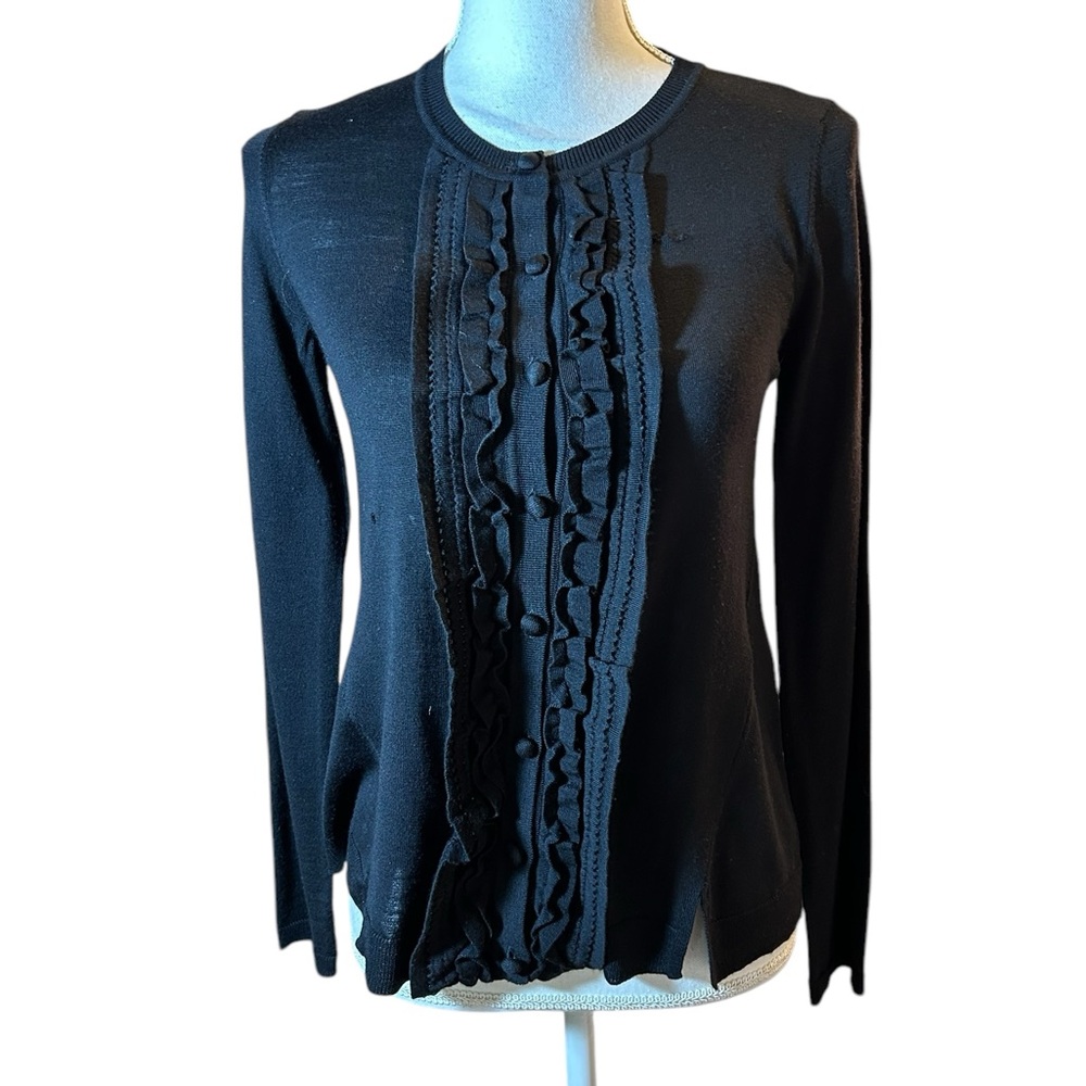 RED Valentino Black Ruffled Knit Cardigan